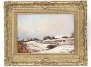 A Shepherd Driving His Flock Along A Snowy Path by Alexander Brownlie Docharty