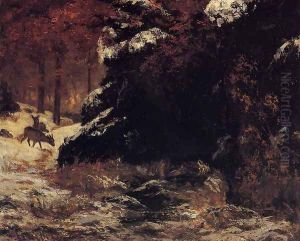 Deer in the Snow by Gustave Courbet