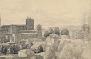 Continental Medieval Walled Town With Cathedral by Francis H. Dodd
