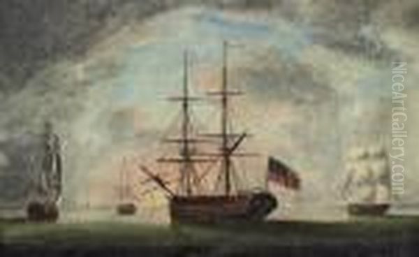 A Royal Navy Sloop And Other Vessels At Their Anchorage - view 1