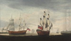 A Three-masted Merchantman In Two Positions Off Tynemouth by Robert Dodd