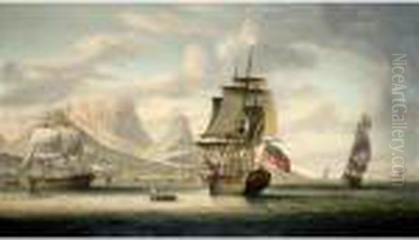 H.m.s. Southampton Anchored Off Cape Town With Table Mountain In The Distance - view 1