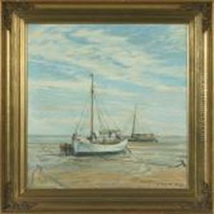Fisher Boats On The Shore by Heinrich Dohm