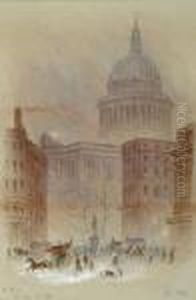 A Winter View Of St. Paul's Cathedral by Edwin Thomas Dolby