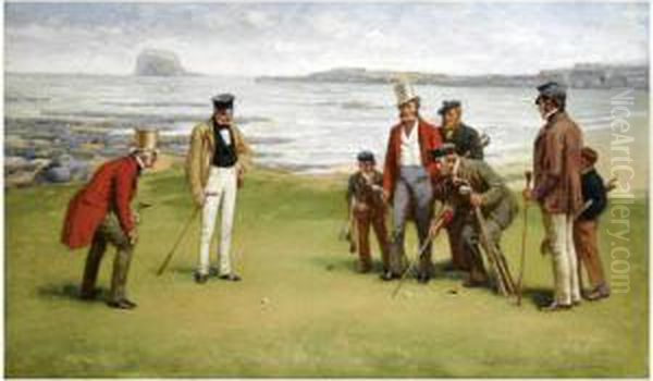 Lord Rosebery, Admiral Fleming, 
The Duke Of Buccleuch And Lordcharles Hope With Their Respective Caddies
 At North Berwick - view 1