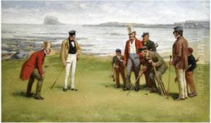 Lord Rosebery, Admiral Fleming,
The Duke Of Buccleuch And Lordcharles Hope With Their Respective Caddies
At North Berwick by John Charles Dollman