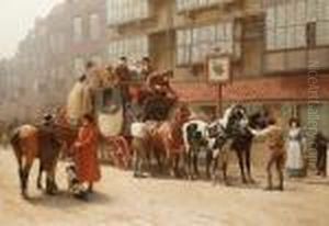 The London York Stage Outside The Black Swan by John Charles Dollman