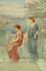 Two Classical Maidens On A Terrace Overlooking The Sea Two Classical Maidens On A Terrace Overlooking The Sea