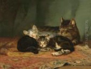 Mother And Three Kittens At Rest by John Henry Dolph