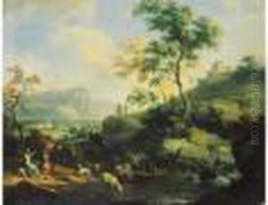 Paysage Aux Bergeres Et Au Troupeau. Paysage Aux Bergeres Et Au Troupeau.