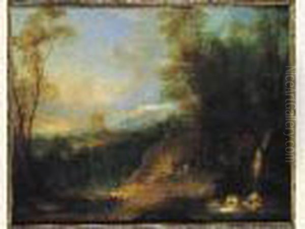 Lavandieres Et Berger Dans Un Paysage Boise - view 1