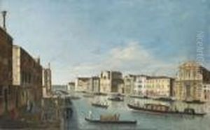 The Grand Canal, Venice, With
The Churches Of The Scalzi And Santa Lucia, And The Palazzi Bragadin And
Barzizza by Apollonio Domenichini