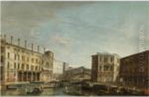 Venice, A View Of The Grand Canal Looking South Towards The Rialto Bridge by Apollonio Domenichini