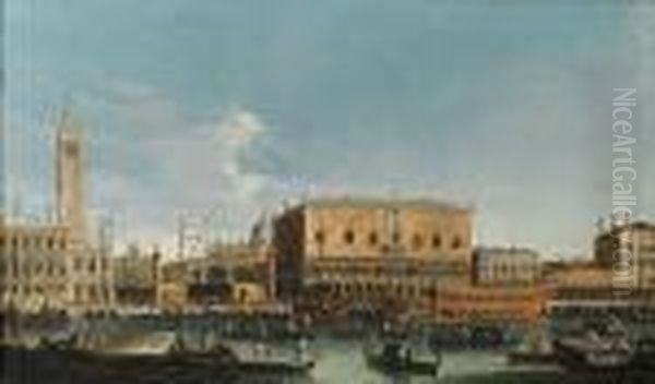 The Bucintoro At The Molo,
Venice; And The Grand Canal, Venice, Looking Towards The Rialto Bridge - view 1