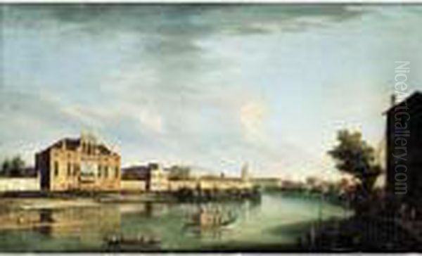 A View Of The River Brenta At
Stra With The Villa Cappello And The Villa Pisani, Looking Out Towards
The Gardens - view 1
