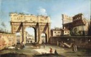 The Arch Of Constantine And The Colosseum by Apollonio Domenichini