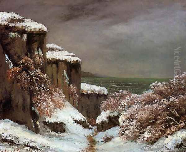 Cliffs by the Sea in the Snow - view 1