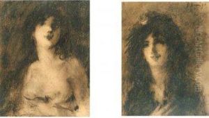 Mujer Con Mantilla Y Mujer Desnuda by Francisco Domingo Marques