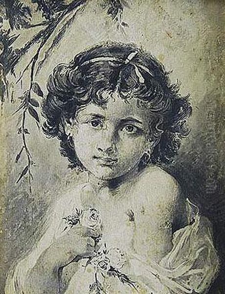 Retrato De Nina Con Flores En La Mano - view 1