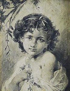 Retrato De Nina Con Flores En La Mano by Francisco Domingo Marques