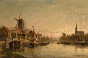 Evening At Maashuis, Holland by Cornelis Christiaan Dommersen