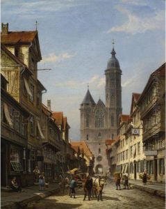 Dutch Street Scene With Cathedral