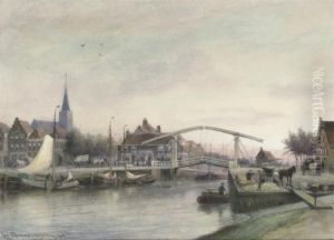The Oudsloterbrug, Amsterdam by Cornelis Christiaan Dommersen
