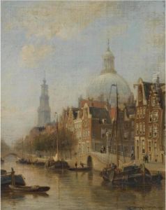 A View Of An Amsterdam Canal by Cornelis Christiaan Dommersen