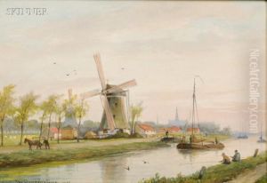 Fishing By The Windmill by Cornelis Christiaan Dommersen