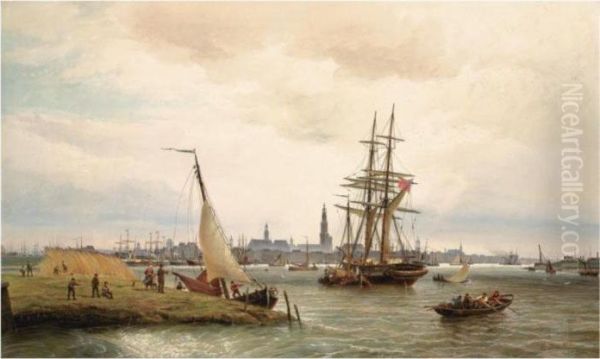The Harbour Of Antwerp With A
View From The Left Bank Over The River Scheldt And The Onze Lieve Vrouw
Cathedral In The Background - view 1