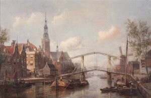 Christiaan Dommelshuzien Dutch, - View Ofth Magere Brug, Amsterdam
