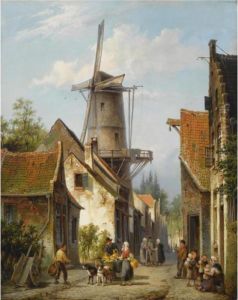 Figures In The Streets Of A Dutch Town by Cornelis Christiaan Dommersen