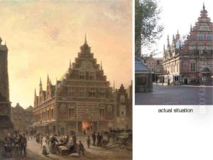 Marketday Outside The Vleeshal, Haarlem by Cornelis Christiaan Dommersen