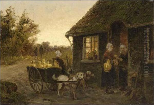 Dog-cart With Girl Near A House - view 1