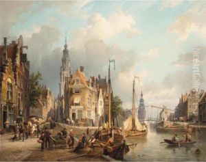 A View Of The Oudeschans With 
The Zuiderkerk And The Montelbaanstoren In The Distance, Amsterdam
