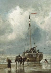 Fishermen Unloading A Bomschuit