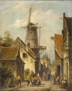 Figures In A Village Street by Pieter Christiaan Cornelis Dommersen