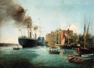 The American Paddle Steamer Adriatic Of The Collins Line Clearingher Moorings