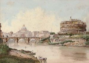 Castel Sant' Angelo And The Ponte Sant' Angelo, Rome by Stefano Donadoni