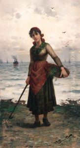 Franzosische Strandsammlerin; Ein Reicher Fang by Frederick Reginald Donat