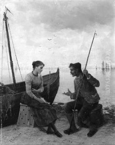 A Fisher's Couple Reading A Letter On The Beach by Frederick Reginald Donat