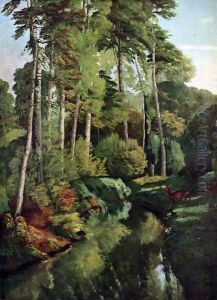 Waldbach with deer