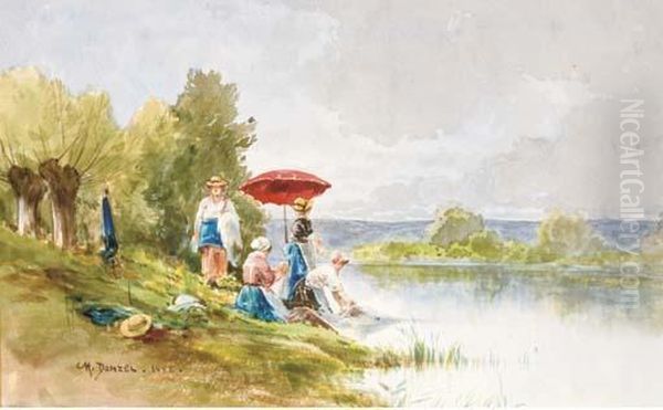 Un Paysage Avec Des Blanchisseuses Au Bord D'un Fleuve - view 1