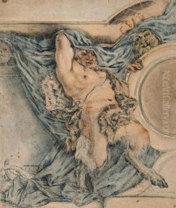 A Satyr Holding Up A Drapery: Design For A Ceiling by Michel Dorigny