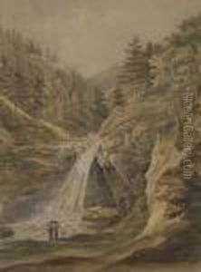 Wasserfall Bei Kreuth. by Johann Jakob Ii Dorner