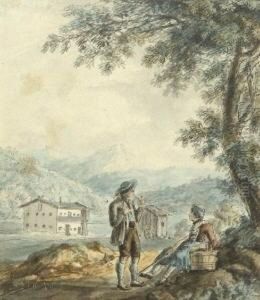 Rastendes Bauernpaar In
Gebirgslandschaft. by Johann Jakob Ii Dorner