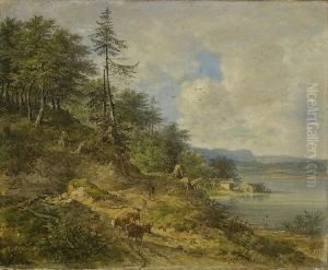 Hirte Mit Vieh Auf Dem Weg Am
 Seeufer.