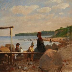 Children And Theirmothers On Lundeborg Beach, Denmark by Anton Laurids Johannes Dorph