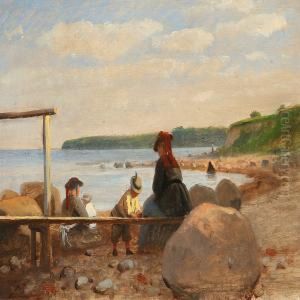 Children And Their Mothers On Lundeborg Beach by Anton Laurids Johannes Dorph