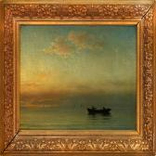Fishermen In A Rowing Boat On Calm Water - view 1